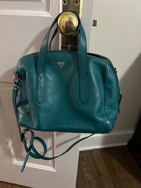 Fossil Teal Leather Convertible Crossbody Satchel